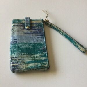 HOBO KING LEATHER WRISTLET WALLET CLUTCH IN CRACKED GLASS GREEN BLUE NWOT
